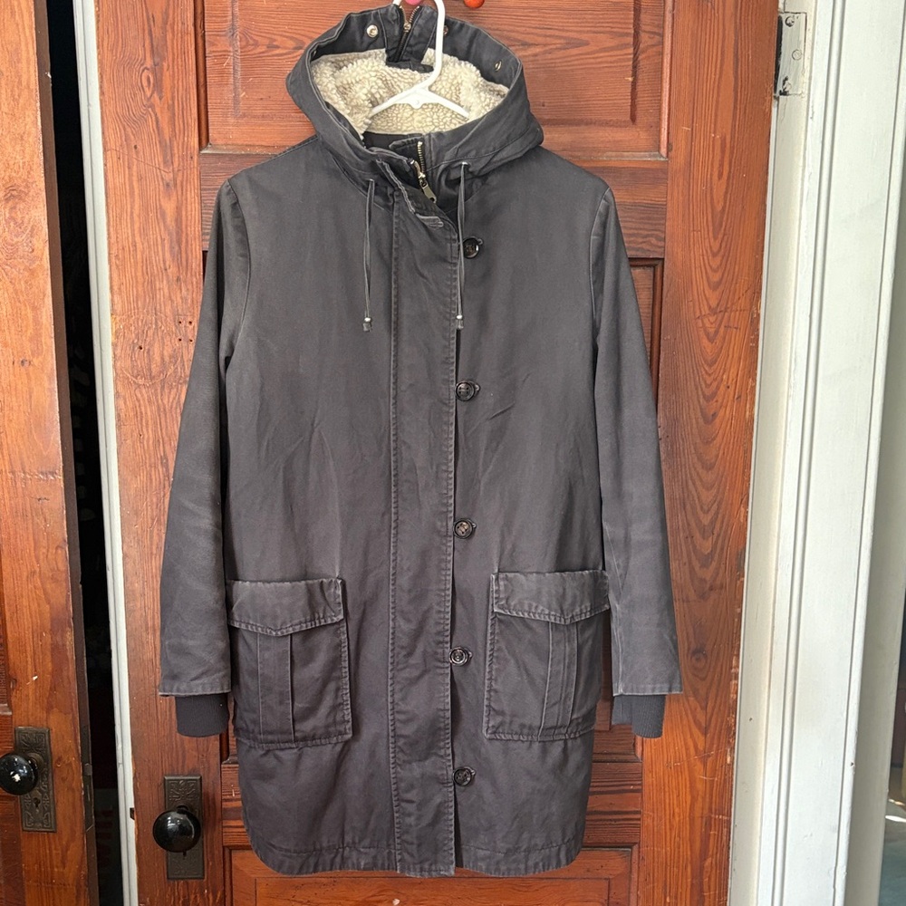 MASSIMO DUTTI Womens Hooded Parka Jacket size Washed black